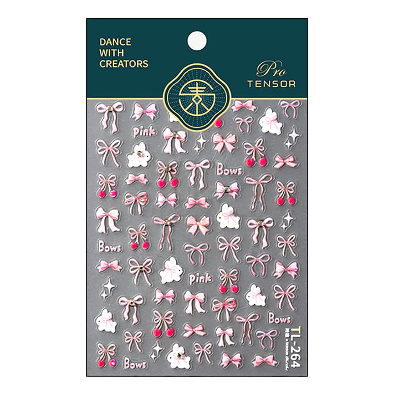 5D Embossed Nail Stickers Self-Adhesive Pink Bow Nail Art Decals