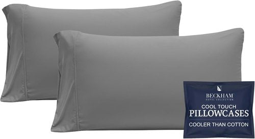 Beckham Hotel Collection Cooling Pillowcases - King Size Set of 2 | Silky Soft, Breathable, Dark Gray