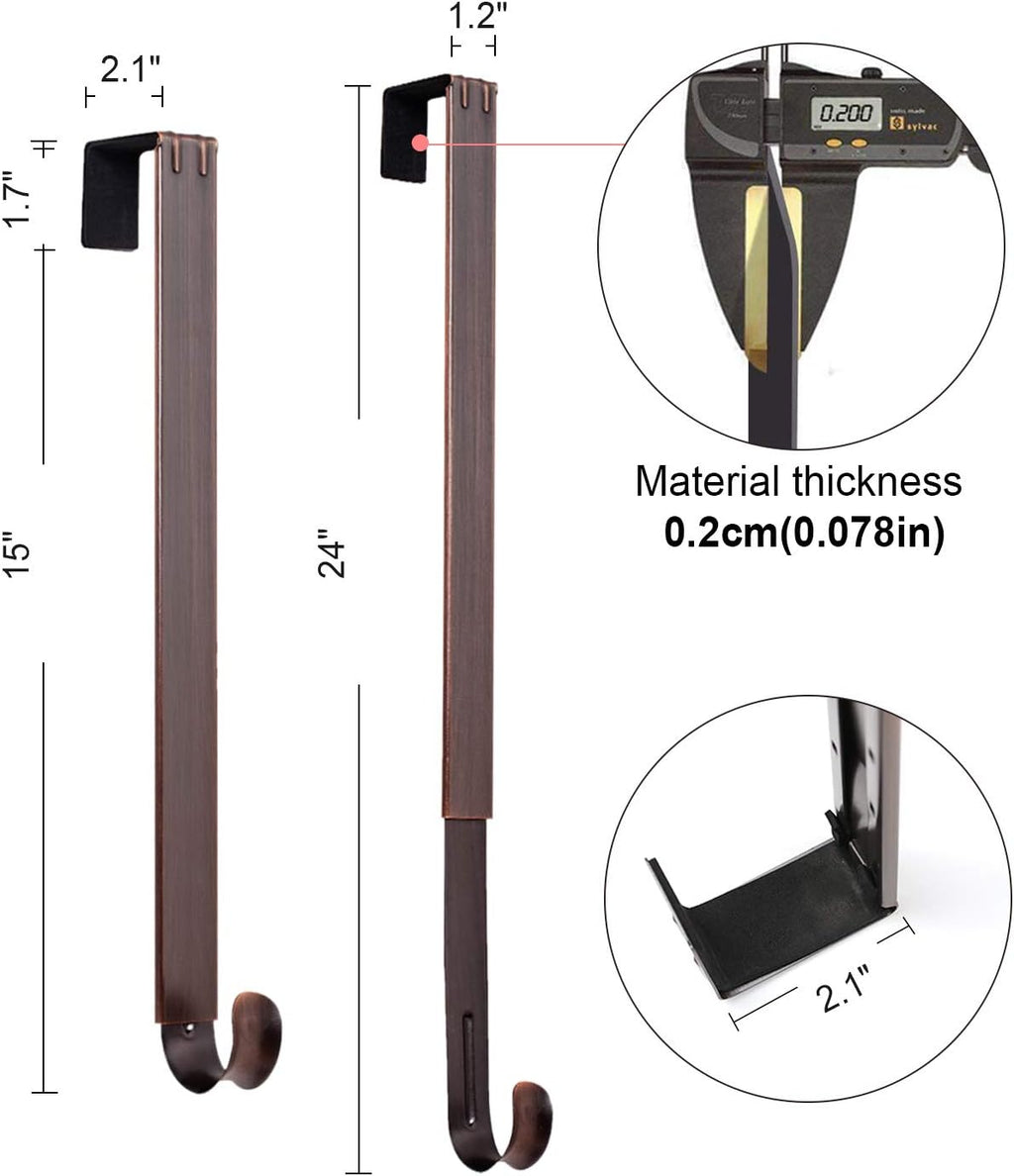 Myfolrena Wreath Hanger - Adjustable Stainless Steel Door Hanger for 15-24 Inch Wreaths, 20lb Capacity