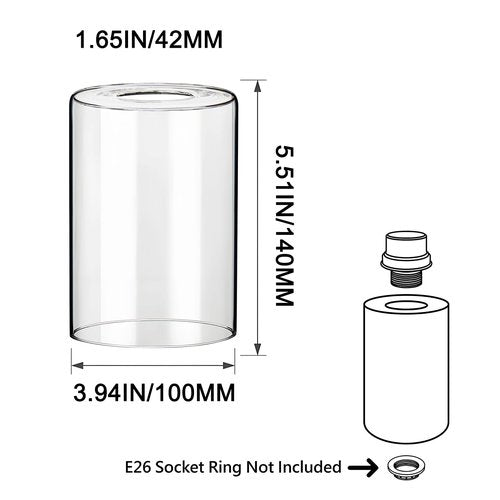 LAMP YU 3 Pack Clear Glass Shade Covers Replacements, 5.5in Height, 3.9in Diameter, 1.65in Fitter, Clear Cylinder Glass Lamp Shade Replacement Globe