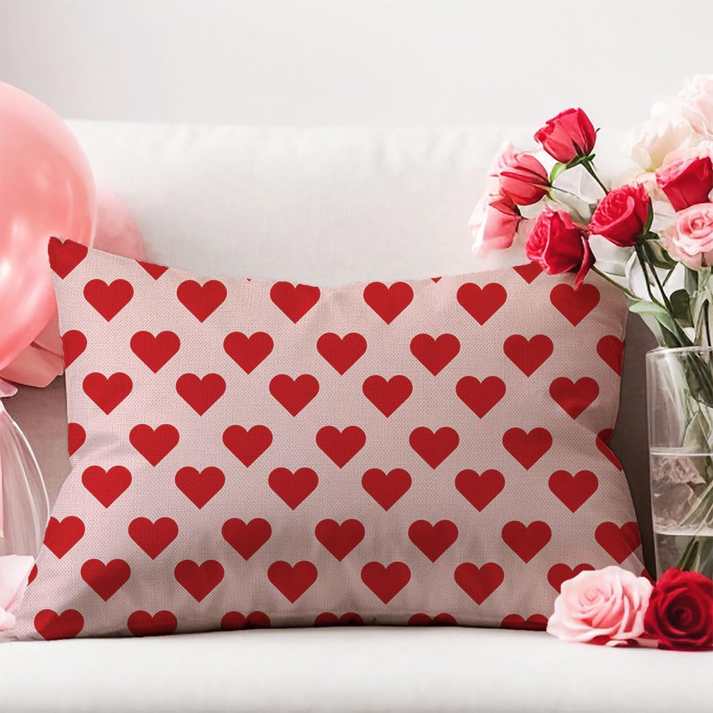 PANDICORN Valentines Day Pillow Covers 12X20 Inch Pink and Red Heart Love Valentine Decorations Outdoor Farmhouse Anniversary Romantic Lumbar Decorative Throw Pillow Cases for Couch Living Home Decor