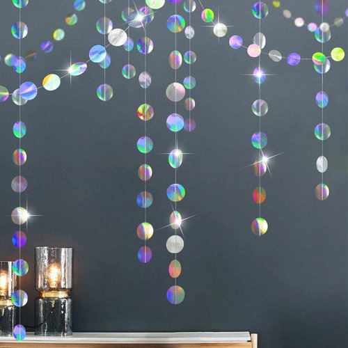Cheerland Iridescent Party Decorations - Holographic Circle Garlands for Disco Theme Events | Birthday & Graduation Decor
