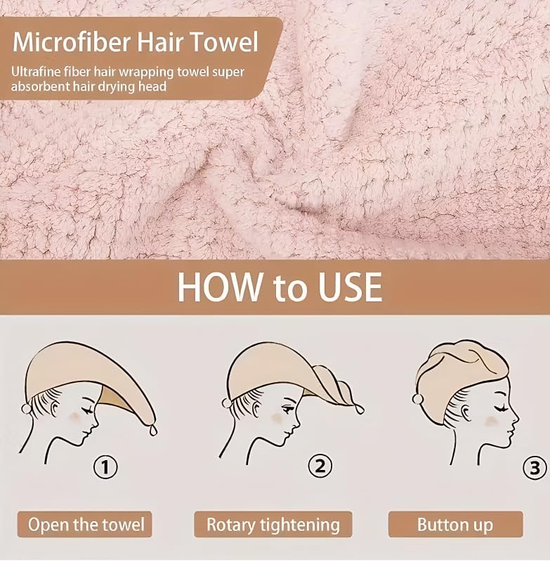 Microfiber Hair Towel Wrap for Wet Hair - Super Absorbent Turban (Beige)