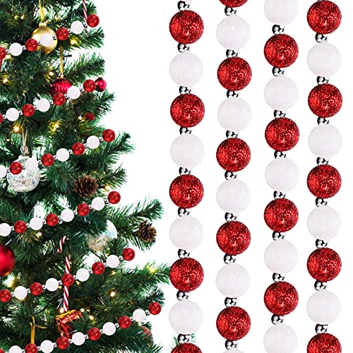 40 ft Christmas Candy Bead Garland Tree Decor - White Red Silver Variation