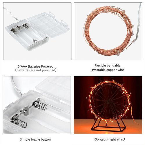 Ariceleo Mini Halloween Fairy Lights - 2 Pack Copper Wire LED String Lights | 16ft Orange for Bedroom & Party Decor