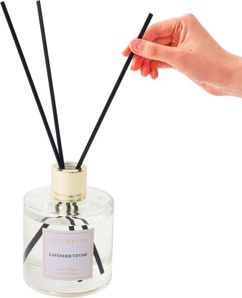 Cocorrína Flower Reed Diffuser - Lavender Thyme 6.7oz Scented Home Fragrance with Sticks | Elegant Bathroom Decor