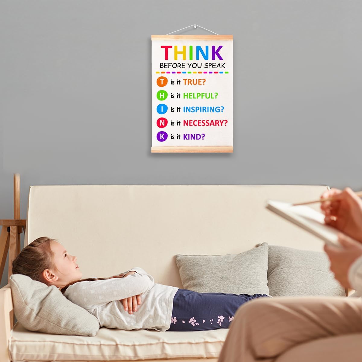 Think Before You Speak Poster - Therapy Counseling Wall Art | Mental Health Canvas Print 16x12in