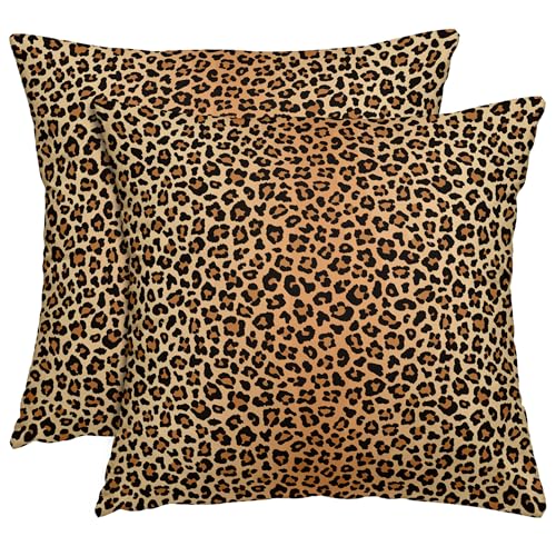 Cheetah Print Throw Pillow Covers - Brown Leopard, 18x18 in, Pack of 2