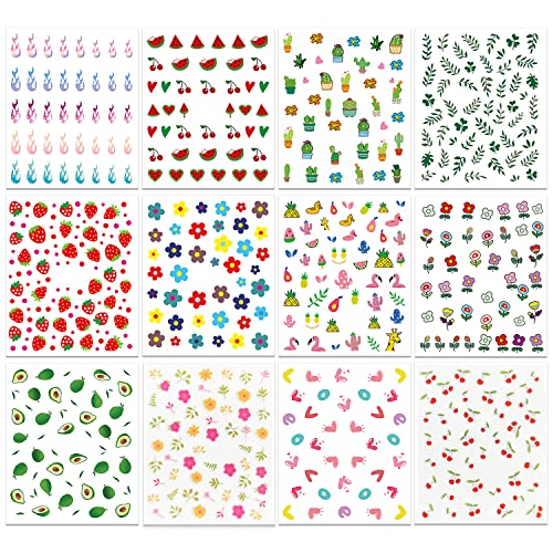 WOKOTO 12 Sheets 3D Self-Adhesive Nail Art Stickers Cute Decals for Women Girls