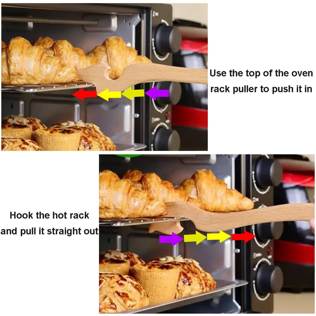 Wooden Oven Rack Puller,Shelf Puller,Long Handle Oven Puller Pusher Stick for Toaster Oven Air Fryer Baking Grilling Cooking,10" Length
