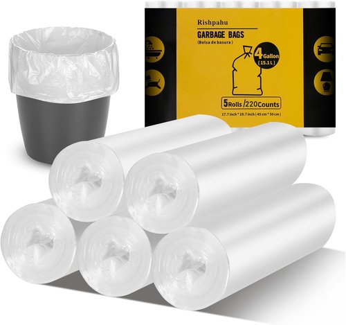 220 Counts Small Trash Bags - Durable 4 Gallon Garbage Bags | Flexible, Unscented & Easy Tear