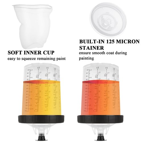 LOPYXBR 27 Oz Disposable Paint Cups for HVLP Spray Gun 27 Ounce (800ml) Cups Kit with 45 Cups and Lids System, 1 Hard Cup with Retainer Ring and 20 Cup Sealing Plugs