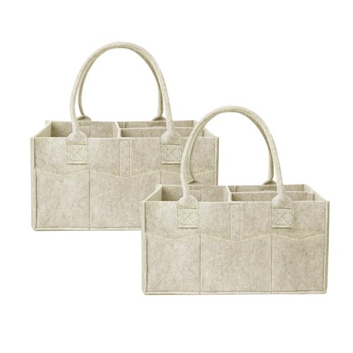 Ｄｏｒｃｙ 2 Pack Baby Diaper Organizer Bags, Portable Diaper Storage with Dividers, Foldable Nursery Storage Baskets, Newborn Essentials, Baby Shower Gifts (Oatmeal)