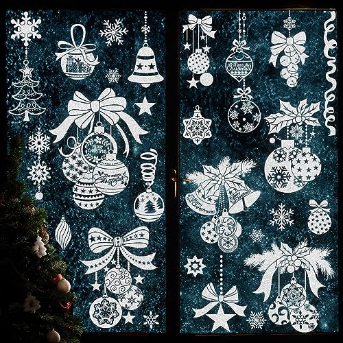 Christmas Window Clings - Snowflake Glitter Decals, 4 Sheets