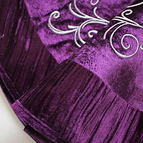 50 Inch Velvet Christmas Tree Skirt with Embroidered Flowers and Pleat Border - Purple