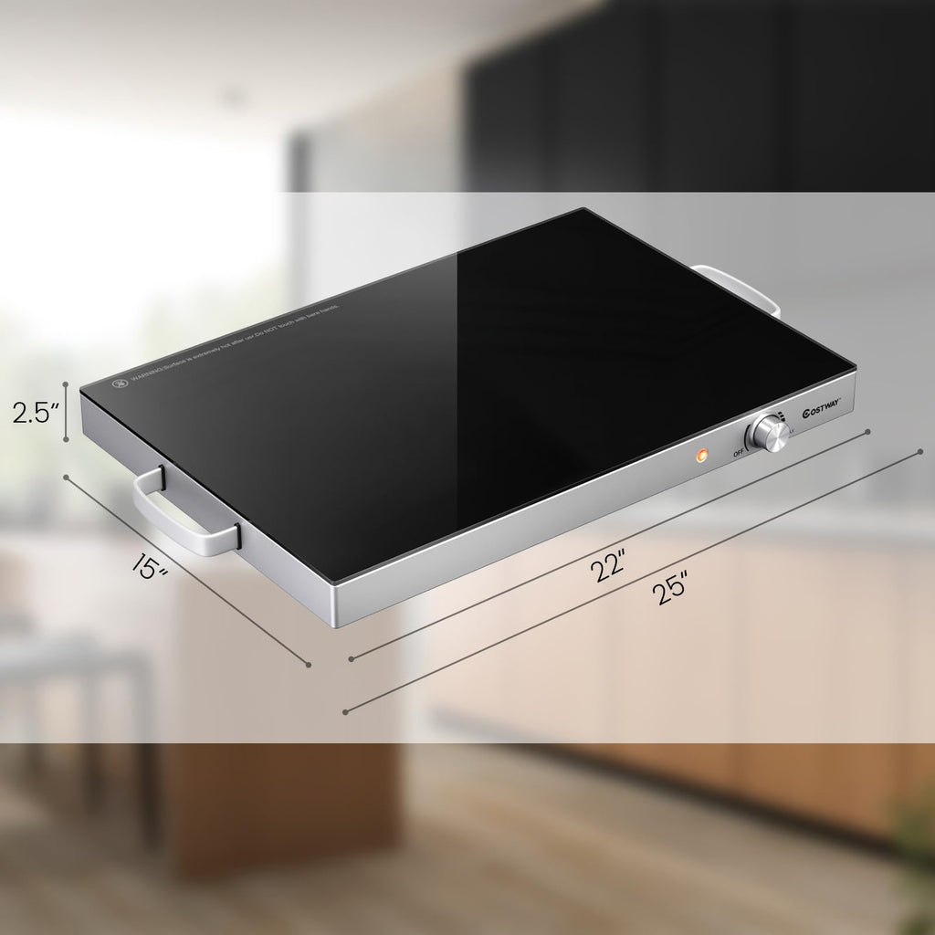 COSTWAY Electric Food Warming Tray, 25" x 15" Food Warmer for Parties with Adjustable Temperature Control, ETL Certified, Tempered Glass Surface, Electric Hot Plate for Buffets, Restaurants (1)