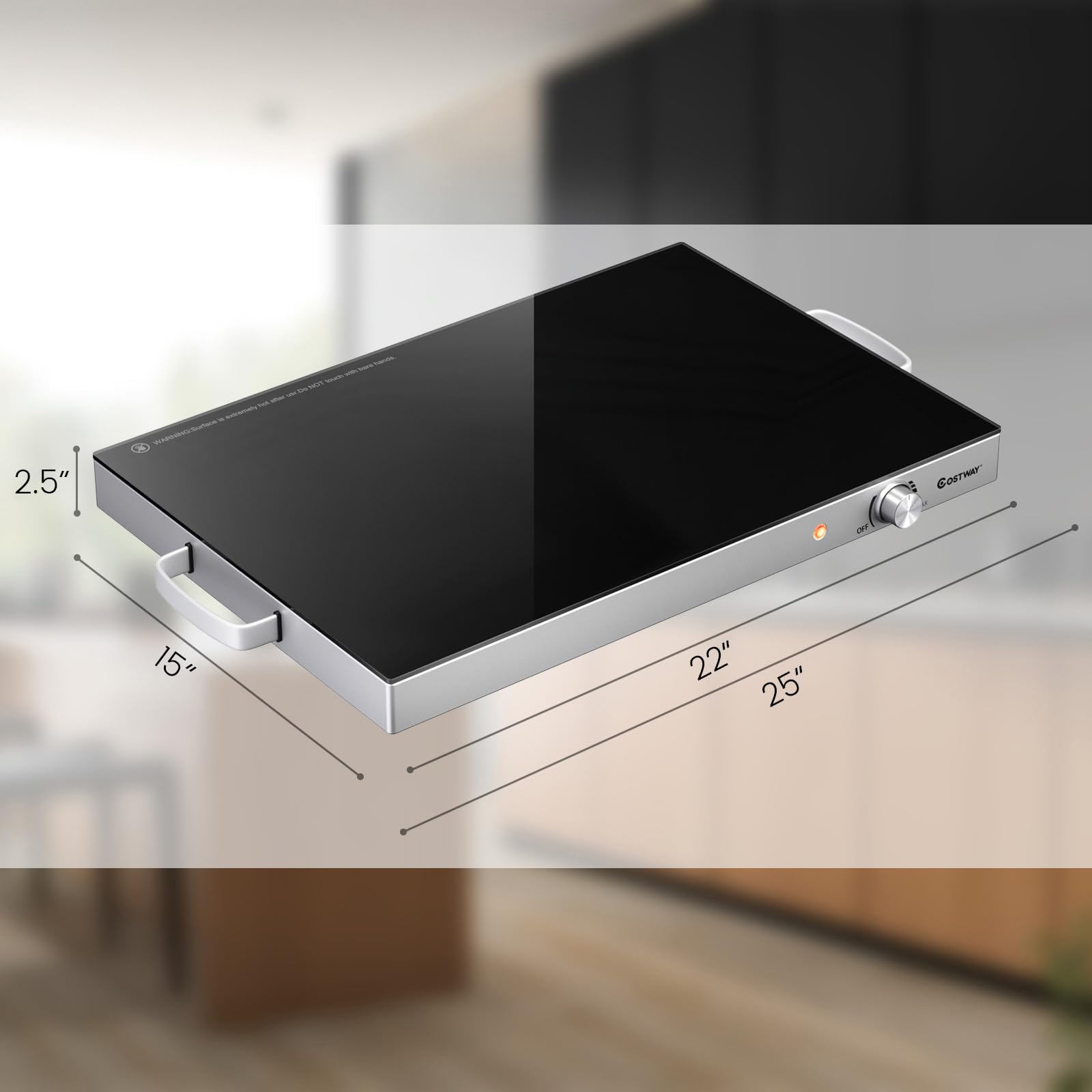 COSTWAY Electric Food Warming Tray, 25" x 15" Food Warmer for Parties with Adjustable Temperature Control, ETL Certified, Tempered Glass Surface, Electric Hot Plate for Buffets, Restaurants (1)