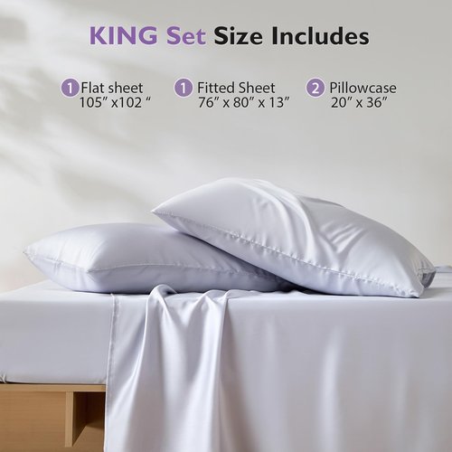 Bamboo Viscose & Silk Blended Silver Infused King Bed Sheets, 10% Silver for Permanent Self-Purifying & Clear Skin & Acne-Prone, Cooling Sheets Bedding for Hot Sleepers, Natural Odor Control Sheets