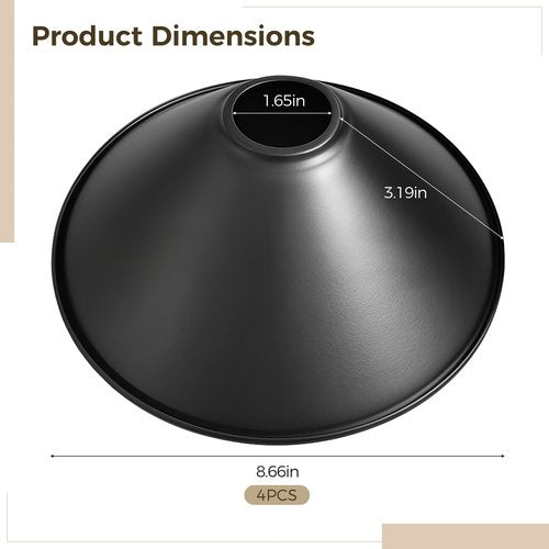4 Pack Metal Lampshades, Conical Matte Black Pendant Light Cover, Industrial Farmhouse Style Lamp Shade for Kitchen Island, Dining Room, Hallway, Entryway Lighting Fixtures