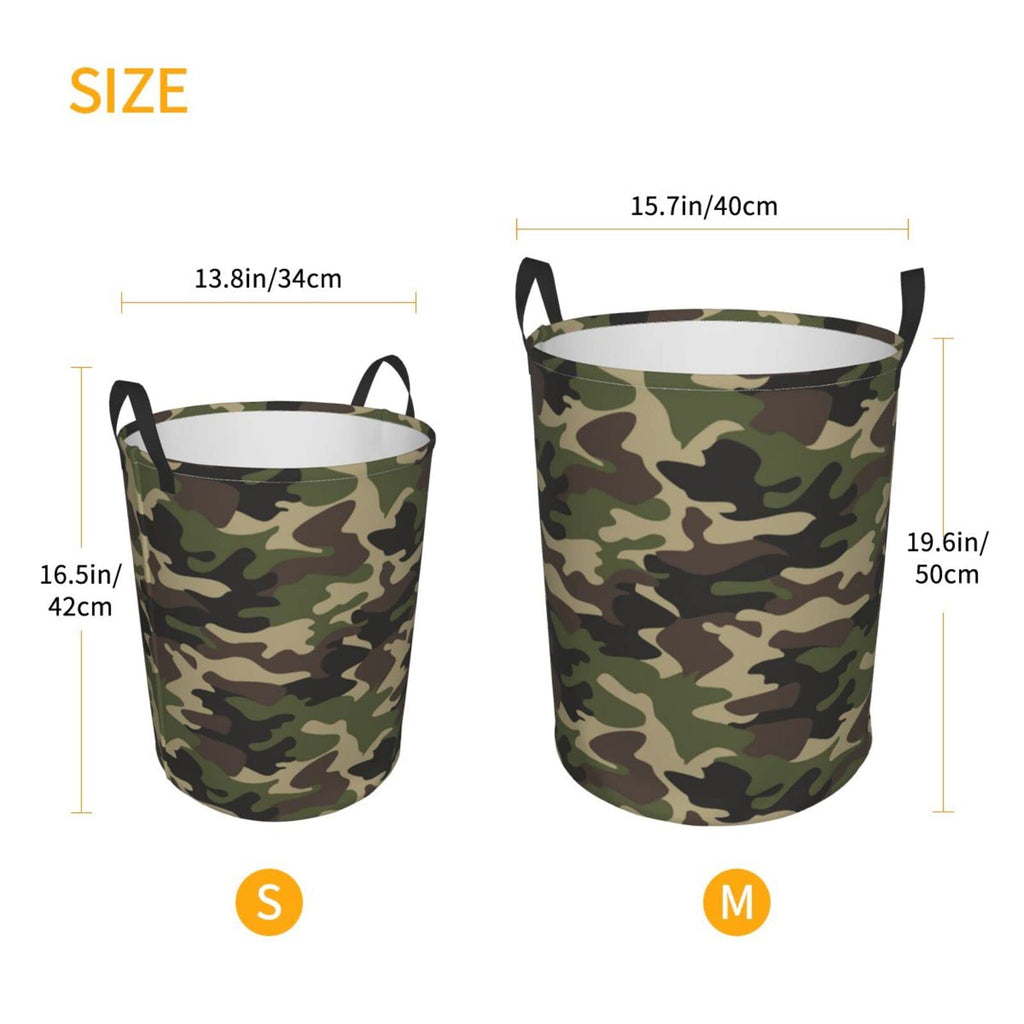 Gbuzozie 62L Round Laundry Hamper Camouflage Pattern Storage Basket Waterproof Coating Green Camo Organizer Bin For Nursery Clothes Toys