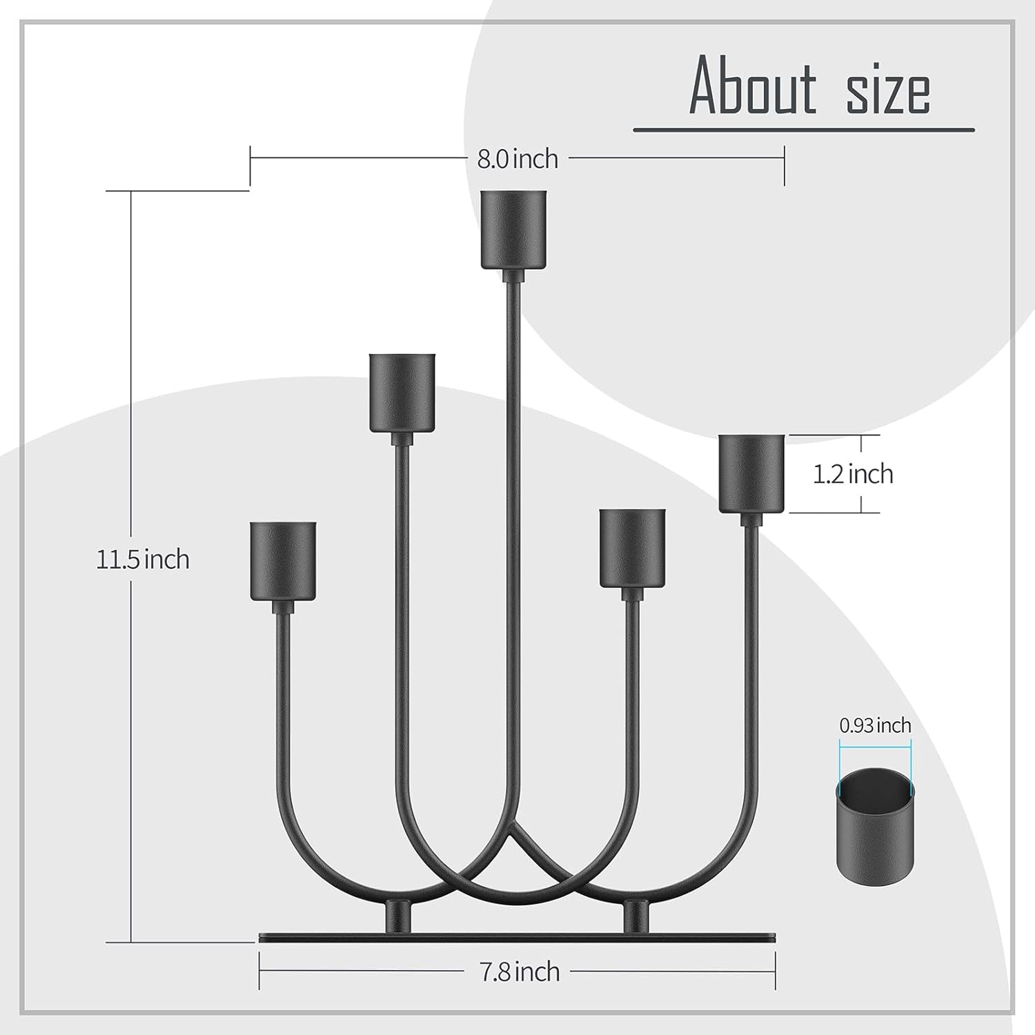 Smtyle Black Metal Fireplace Candelabra - Elegant Tapered Candle Holders | 5 Iron Holders for Gothic Table Centerpiece