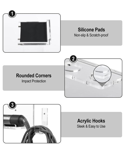 Storage Holder Wall Mount for Dyson Airwrap Attachment, Upgraded 7 Holes Acrylic Organizer Rack for Airwrap Styler Accessories, for Bathroom Vanity, Save Space, Crystal Clear