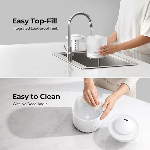 Homvana Small Humidifiers - 1.5L Cool Mist Top Fill Diffuser for Baby Nursery | 3-in-1 with 7 Color Lights
