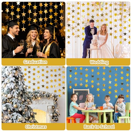 5pcs Gold Star Garland - 66ft Double-Sided Hanging Decorations