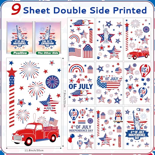 4th of July Window Clings - 9 Sheets Patriotic Decor