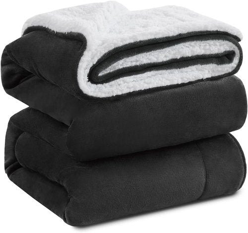 KAWAHOME Sherpa Fleece Blanket - Extra Warm 500GSM Plush Queen Size for Winter | 90" x 90" Dark Grey