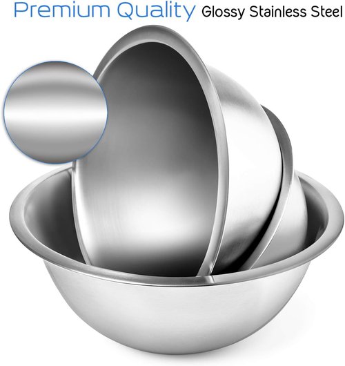 EATEX Stainless Steel Mixing Bowls - Set of 6 Nesting Bowls with Measuring Cups & Spoons | Ideal for Cooking & Baking