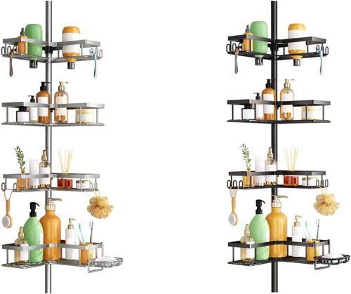 HAMITOR Shower Caddy - 4-Tier Rustproof Bathroom Organizer with Soap Holder & Hooks | Adjustable No-Drill Design (47-123 Inch)
