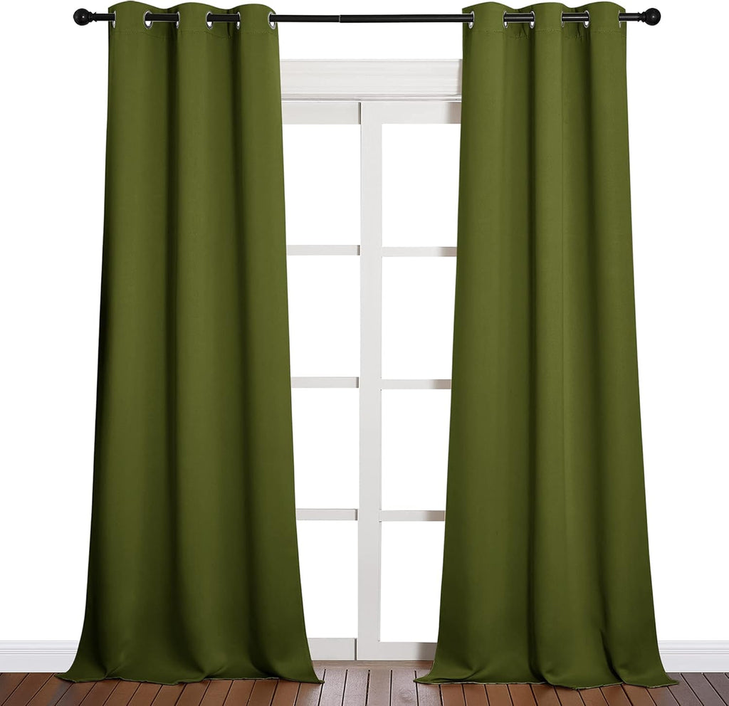 NICETOWN Blackout Curtains for Patio Glass Doors - Olive Green Privacy Panels, 42" x 90" (1 Pair)