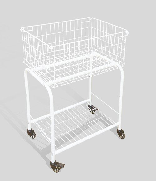 HENNZE--Basket for garments storage,easy moved with wheels have brake,wire luandry basket visable storage space, white ,rolling laundry basket