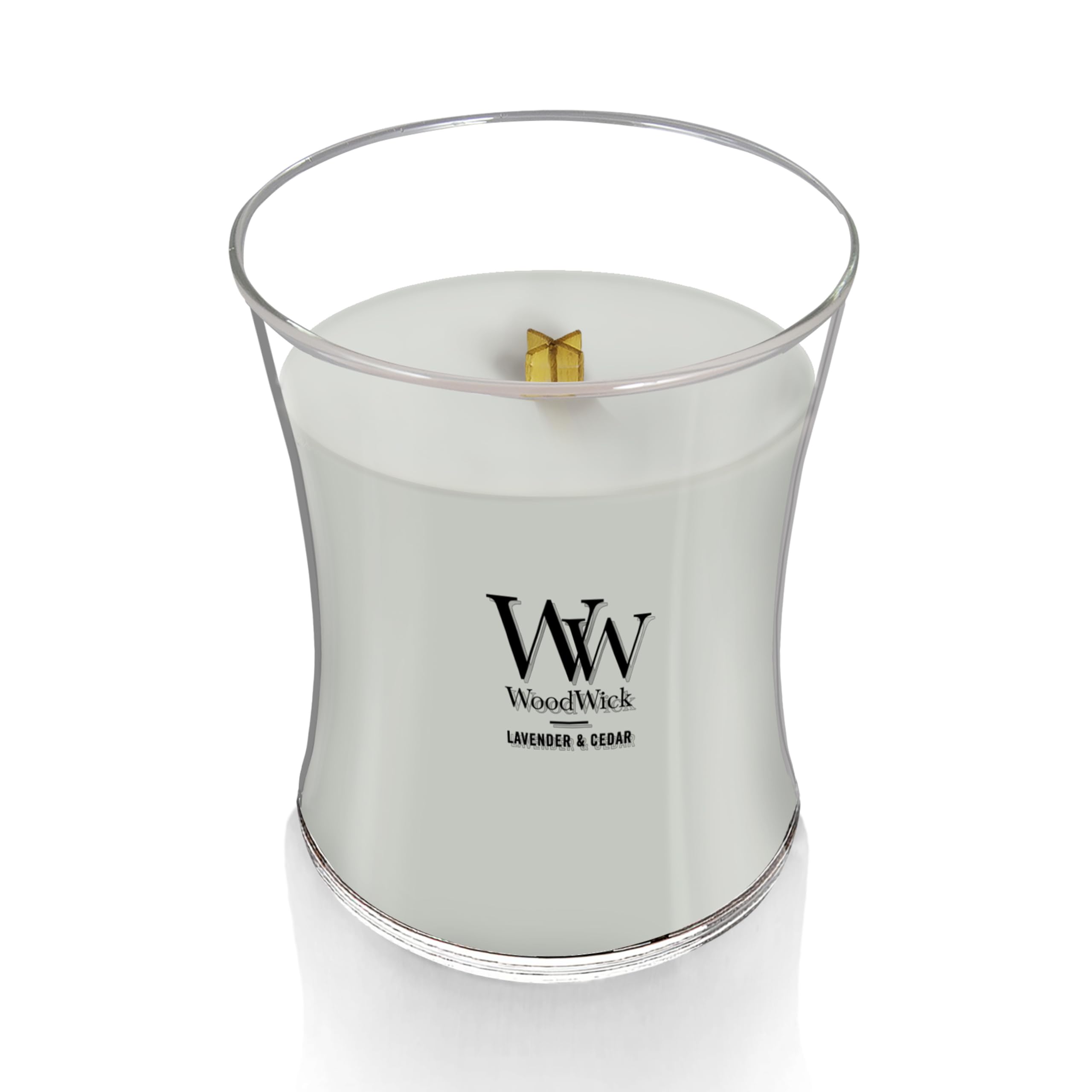 WoodWick Lavender & Cedar Holiday Candle Gifts for Women and Men, 9.7 oz Medium Hourglass Candle with Crackling Wick