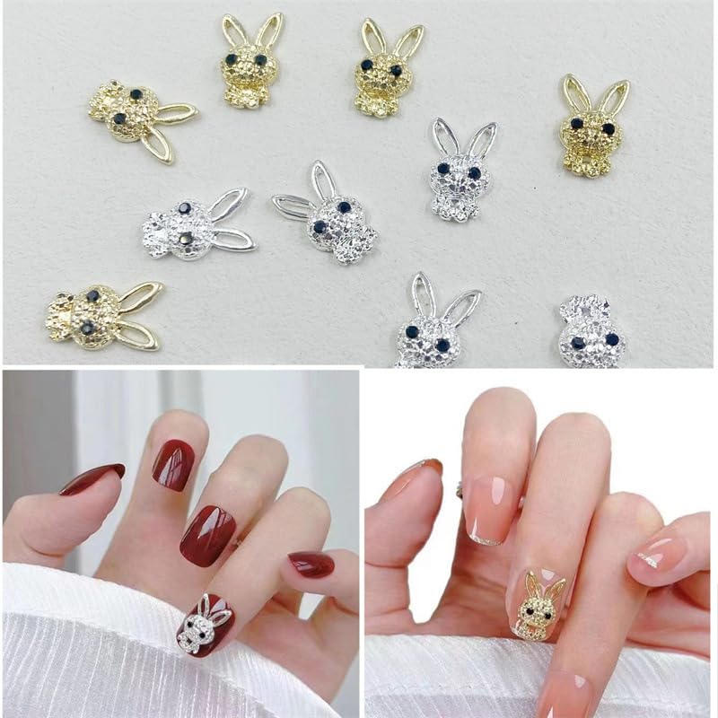 3D Rabbit Nail Art Charms with Rhinestones Cute Easter Bunny Gems