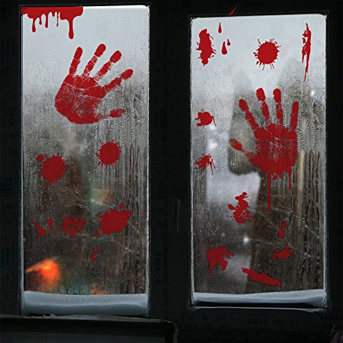 KUUQA Bloody Handprint Window Clings 4 Pcs Horror Halloween Decals