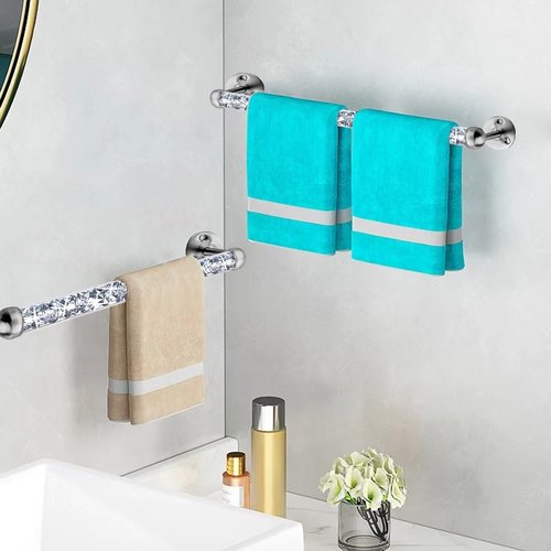 Meetart Crushed Diamond Glass Towel Bar for Bathroom,Set of 2 Towel Rods Wall-Mounted ,Towel Racks for Bath Towels,Hand Towels(15.5”)
