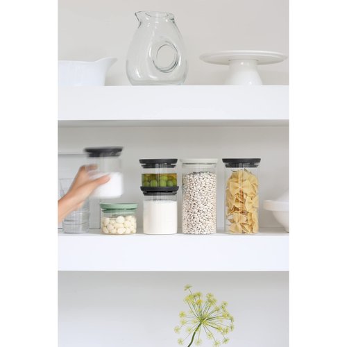 Brabantia 3pc Stackable Glass Food Jars (Mixed Colors) 0.08 + 0.16 + 0.3 Gal Heat-Safe, Dishwasher-Safe, Air-Tight Pantry Organizers