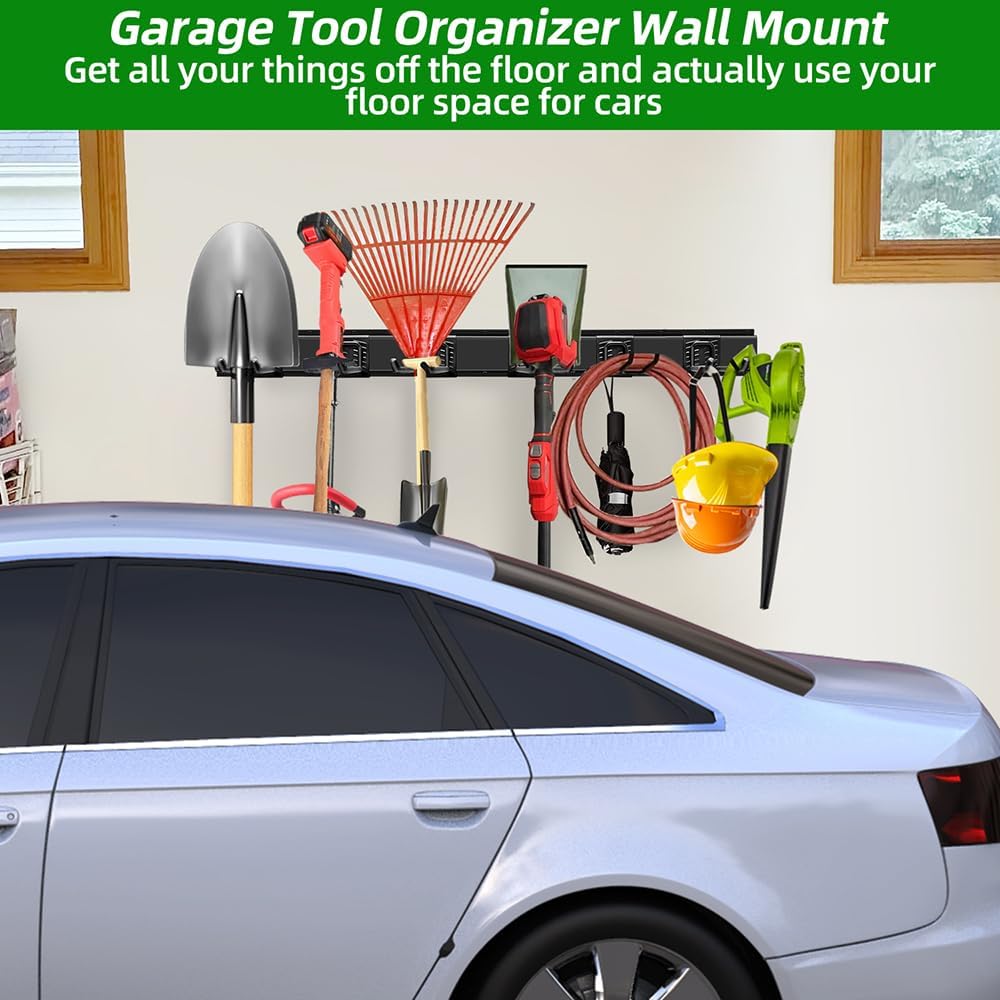 PIYILO Garage Wall Organizer - Heavy-Duty Tool Rack with 48-Inch Rails & 6 Hooks | Max Load 360 LBS