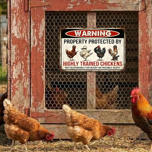 Funny Chicken Coop Decor - Highly Trained Chickens Tin Sign 8x12