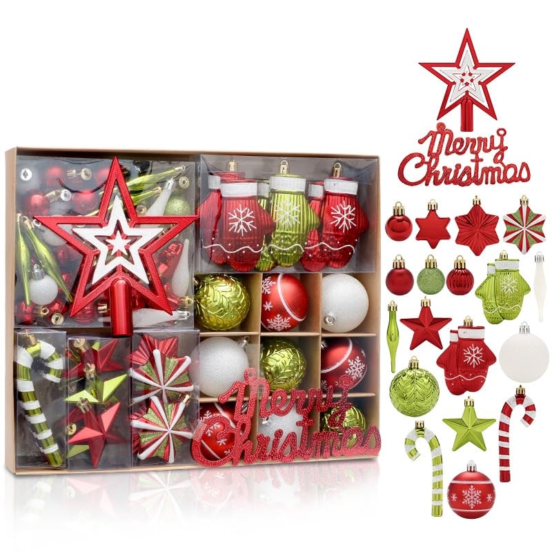 70pcs Shatterproof Christmas Tree Ball Ornaments Set - Red White Variation