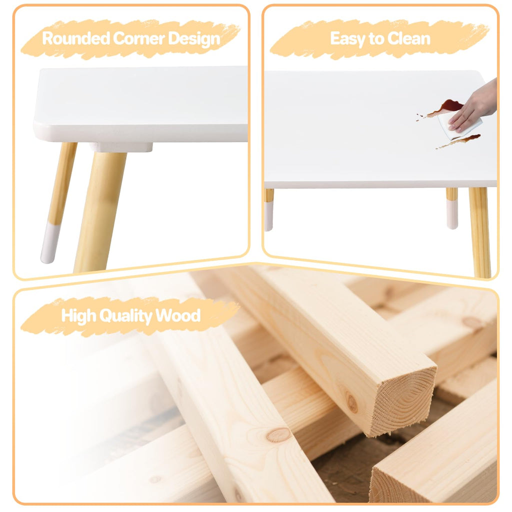 IDEA FAMILY Kids Wood Table and 2 Chair Sets, Toddler Small Multi-Activity Study, Eating, and Playing Table Set for Age 3-7, Child Desk and Chair Set for Daycare, Classroom, Home