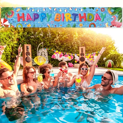 Pool Birthday Party Banner - Large 9.8ft Summer Pool Bday Decorations