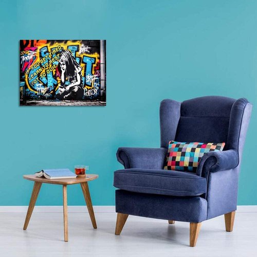 Banksy Graffiti Canvas Wall Art - Colorful Framed Street Art Poster for Living Room | 12x16 Inch