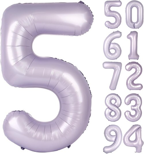 Lilac 5 Balloon - 40 Inch Number 5 Balloon for 5th Birthday Decorations | Lavender Party Supplies