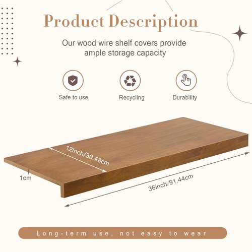 Hoolerry 1 PC Wire Rack Covers 36 x 12 Inch Wood Shelf Covers for Wire Shelving Pantry Shelves Covers Rack Liner Shelf Liners for Bathroom Kitchen Shelving Upgrade, Wood Color