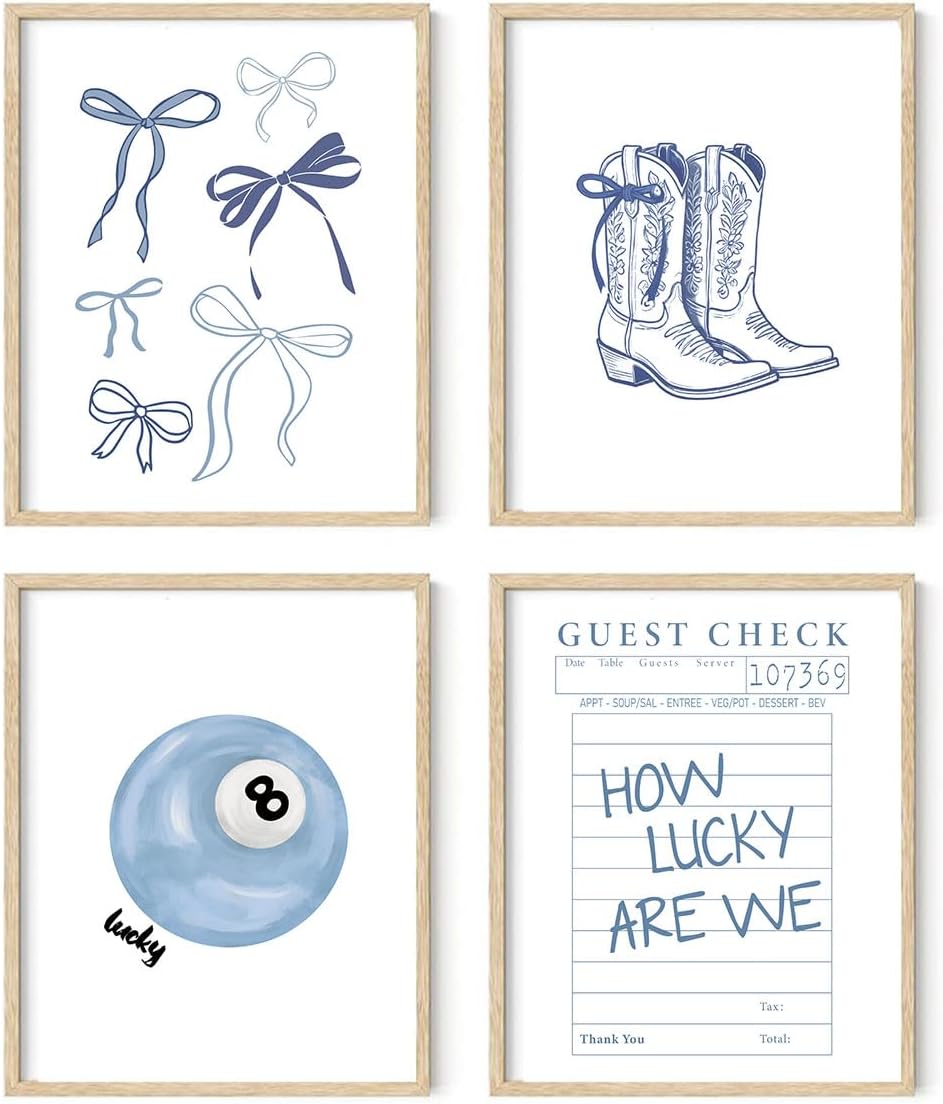 XYDEG Blue Bow Room Decor - Aesthetic Coastal Cowgirl Posters | Set of 4 Unframed 8x10 Prints for Teen Girls