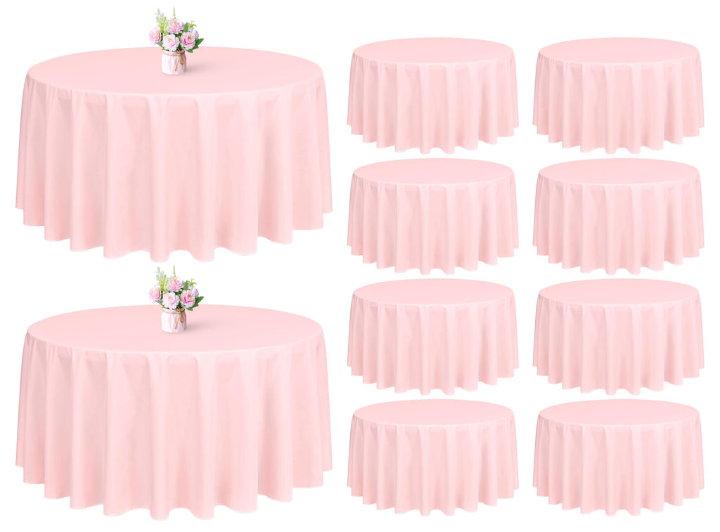 Showgeous 10 Pack Pink Round Tablecloth - 120 Inch Polyester Table Cloth - Washable Decorative Fabric Table Covers for Wedding, Dining, Party, Banquet, Buffet