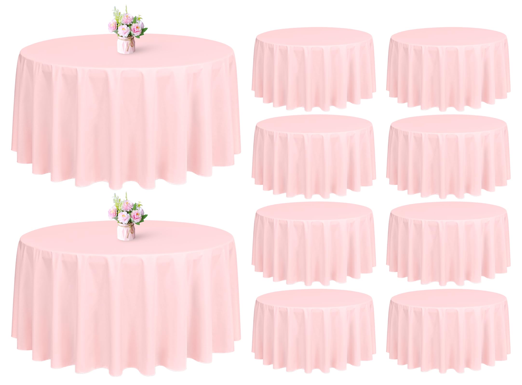 Showgeous 10 Pack Pink Round Tablecloth - 120 Inch Polyester Table Cloth - Washable Decorative Fabric Table Covers for Wedding, Dining, Party, Banquet, Buffet